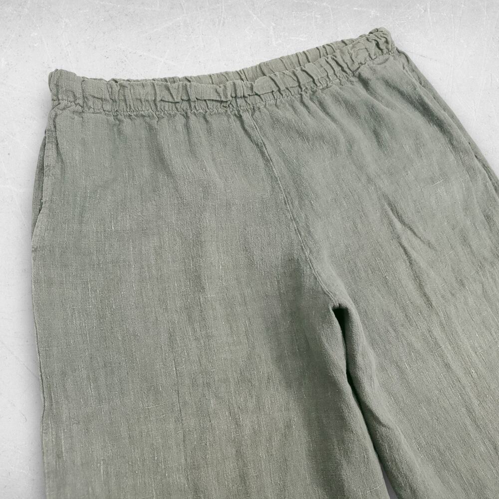 Bryn Walker Pants Women M Olive Wide Leg Crop Linen Boho Lagenlook Cottage Beach - Picture 3 of 11